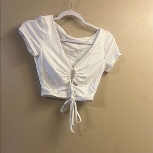 Windsor White Ruched Tie Front Blouse